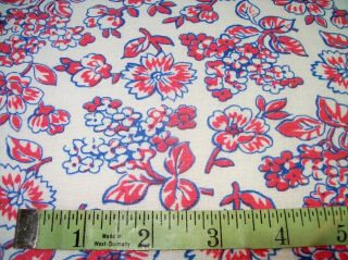 Vintage Feed Sack: Red And Blue Floral On White