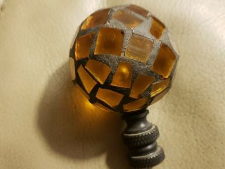 Vintage Bronze Tiffany Heavy Cut Amber Glass Crystal Ball Screw Lamp Finial Top