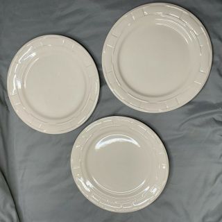 Set Of 3 Longaberger Woven Traditions Ivory Pottery Luncheon Plates 10 " Usa