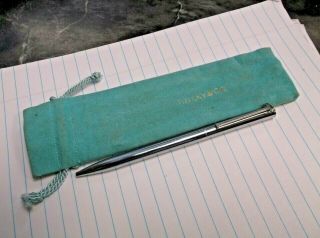 Vintage Tiffany & Co Stainless Steel Chrome T Clip Ballpoint Pen & Pouch