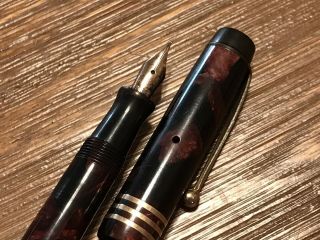 Antique 1916 Parker Duofold Deluxe Brown & Black Pearl Fountain Pen 7