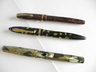 3 Vintage Colorful Fountain Pens Wa Sheaffer Welsh & Wearever