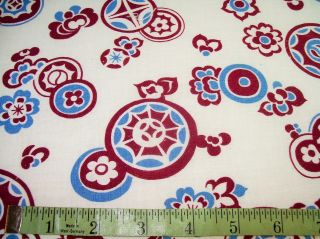 Vintage Feed Sack: Burgundy And Blue Designs On White