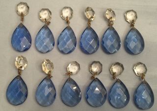 12 Vintage Blue Teardrop Crystal Prisms Antique Lamp Pendants Jewelry Crafts