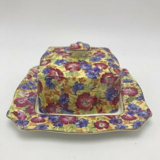 Royal Winton Royalty Chintz 6 " Square Covered Butter Dish Early Piece England