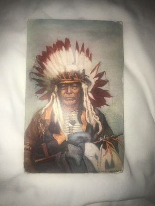 Antique Native American Indian Chief Postcard In Color Raphael Tuck And Sons