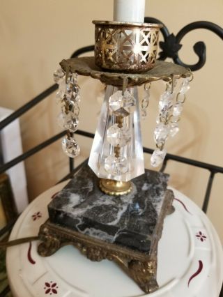 Vintage Boudoir Table Lamp Night Light 9.  5 " Marble Brass Prisms Old Bulb Workin