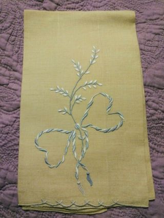 Gorgeous Butter Yellow Bow Design Madeira Embroidered Linen Hand Towel 20 " X14 "
