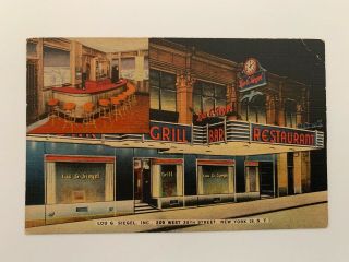 Vintage Linen Postcard Lou & Siegel Grill Bar Restaurant York City