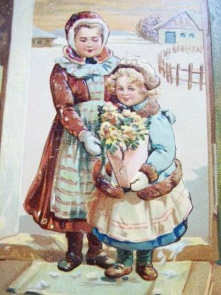 A Marry Christmas Two Girls Basket Of Flowers Christmas Postcard Germany 1908 Nr
