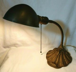 Vintage Art Deco Gooseneck Desk Lamp Cast Iron Industrial Circa 1900