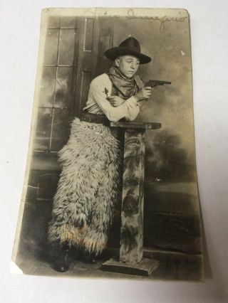 Vintage Rppc,  Young Cowboy,  Furry Chaps,  Gun,  Western