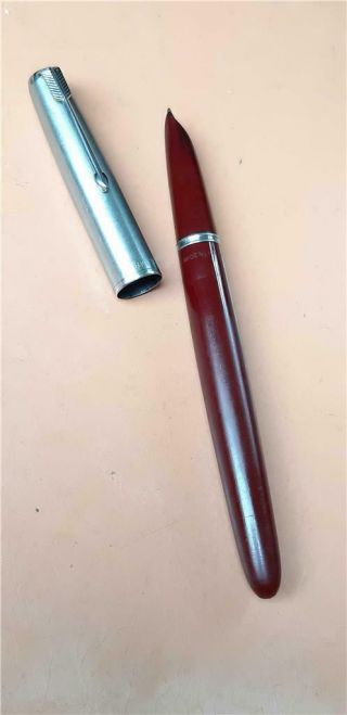 Vintage Parker 51 Burgundy & Alloy Cap Fountain Pen With Aerometric Filling