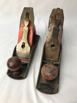 2 Vintage Unmarked Hand Wood Plane Planer Made In Usa 14 " & 9.  5 " Woodworking