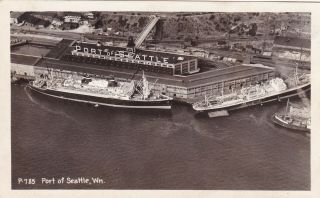 Port Of Seattle Dock Seattle Washington Real Photo Postcard 1950 