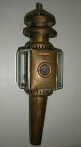 2 Vintage Oil Coach Carriage Lamp Lantern Lights Brass w/Heavy Beveled Glass 2