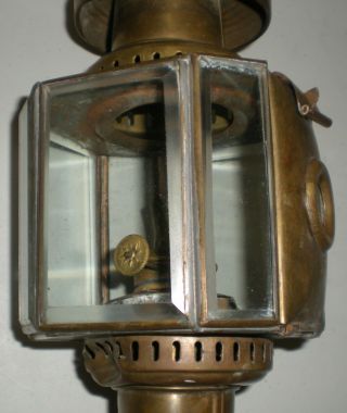 2 Vintage Oil Coach Carriage Lamp Lantern Lights Brass w/Heavy Beveled Glass 4