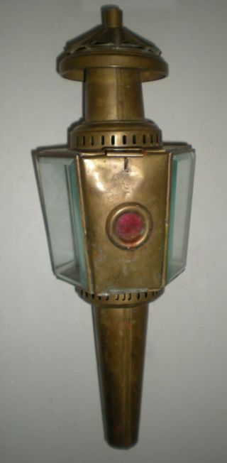 2 Vintage Oil Coach Carriage Lamp Lantern Lights Brass w/Heavy Beveled Glass 5
