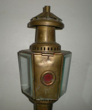 2 Vintage Oil Coach Carriage Lamp Lantern Lights Brass w/Heavy Beveled Glass 6
