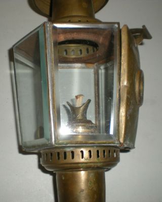 2 Vintage Oil Coach Carriage Lamp Lantern Lights Brass w/Heavy Beveled Glass 7