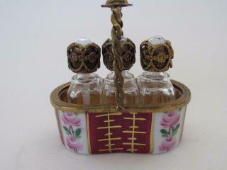 Chamart Limoges France Porcelain Basket Miniature Perfume Bottles Peint Mair