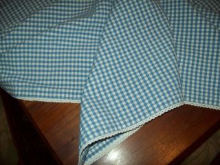 Vintage Blue White Checked Cotton Tablecloth White Edging 57 " X 80 " India