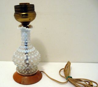 Vintage Fenton Opalescent Hobnail Milk Glass Dresser Or Table Lamp Blue Hue 10”