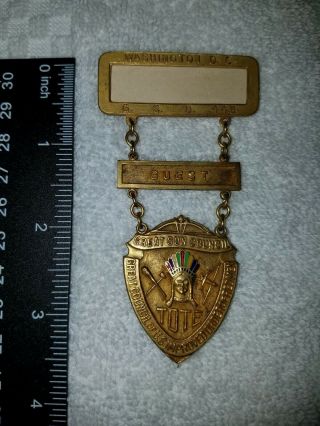 Improved Order Of Red Men Tote Fraternal Medal Pin Badge Ribbon Washington D.  C.