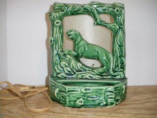 Vintage Retro Mid Century Modern Green Panther Cougar Cat Tv Lamp With Shade