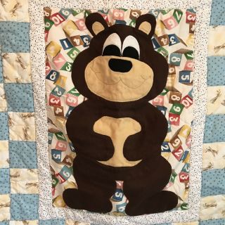Bear Applique Crib Quilt Children Blanket Comforter Airplanes Numbers Cute 2