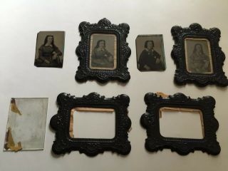 4 Antique Tintype Photo Framed Pictures Of Lady Aging Through Out The Years