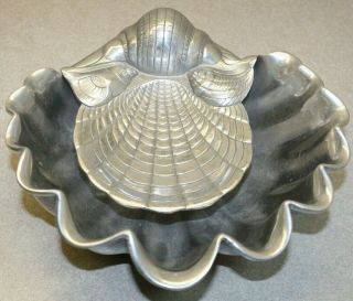 Arthur Court Designs 1981 Sea Shell Clam Hinged Serving Bowl Chip And Dip Dish