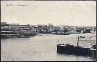 Antique Maltese Pc Panoramic View Of Grand Harbour And Valetta Malta M.  Antonio