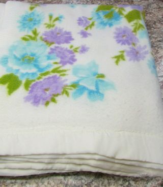Vtg Acrylic Soft Warm Fuzzy Lavender/aqua Summer Blanket Queen 80x90 Repair Bind
