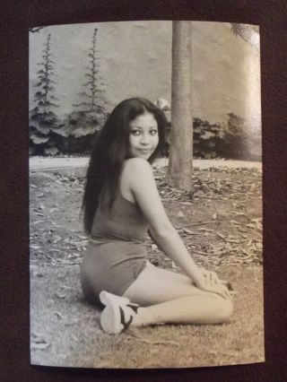Young Sexy Asian Woman In One Piece Looking Over Right Shoulder Vtg 1970 