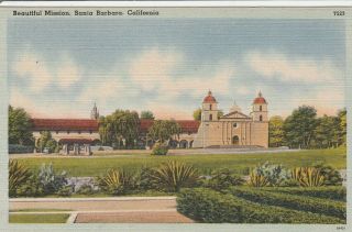 (p) Santa Barbara,  Ca - Broad View Of Mission And Grounds - Extended View