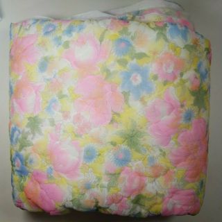 Quilted Nylon Fabric 5 Yards Floral Pink Blue Vintage