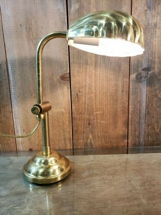 Vintage Brass Art Deco Desk Lamp With Shell Shade Club Style Adjust Height Chic