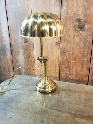 Vintage Brass Art Deco Desk Lamp With Shell Shade Club Style Adjust Height CHIC 3