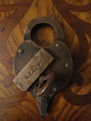 Antique " Very Rare Hard To Find " Padlock G.  R.  S.  Co All Brass York Metro R.  R