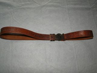 Vintage Boy Scouts Tooled Leather Belt With Be Prepared Buckle 40 - 42 Inches