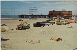 1957 Beach And Pier Casino Daytona Beach Florida Postcard W/ Vintage Cars