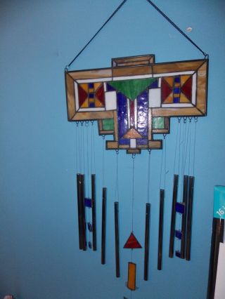Large Stain Glass Art Deco Style Multi Color Wind Chime