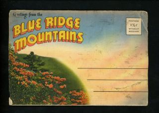 Postcard Folder Virginia Va Blue Ridge Mountains Linen