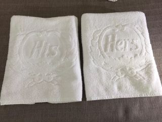 2 Vintage Lady Pepperell Rare Sculptured His And Her Bath Towels Cotton Terry.