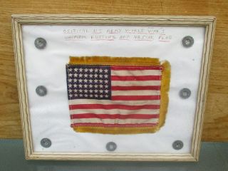 Antique 48 Star American Flag & Ww1 Army Buttons In 10 1/2 " By 8 5/8 " Frame