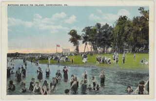 C1915 Bathing Beach On Island Harrisburg Pennsylvania Pa Postcard View