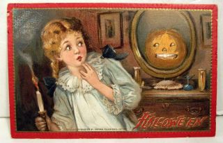 Vintage Pumpkin Mirror Raphael Tuck Halloween Series No 174 Postcard 1910