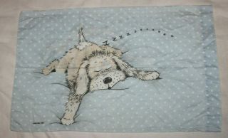 Vintage Sue Hall Standard Pillowcase Snatch The Dog Blue 1987 Bibb Company Usa