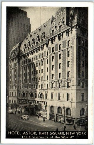 York City Postcard Hotel Astor Times Square Street View Lumitone 1947 Cancel